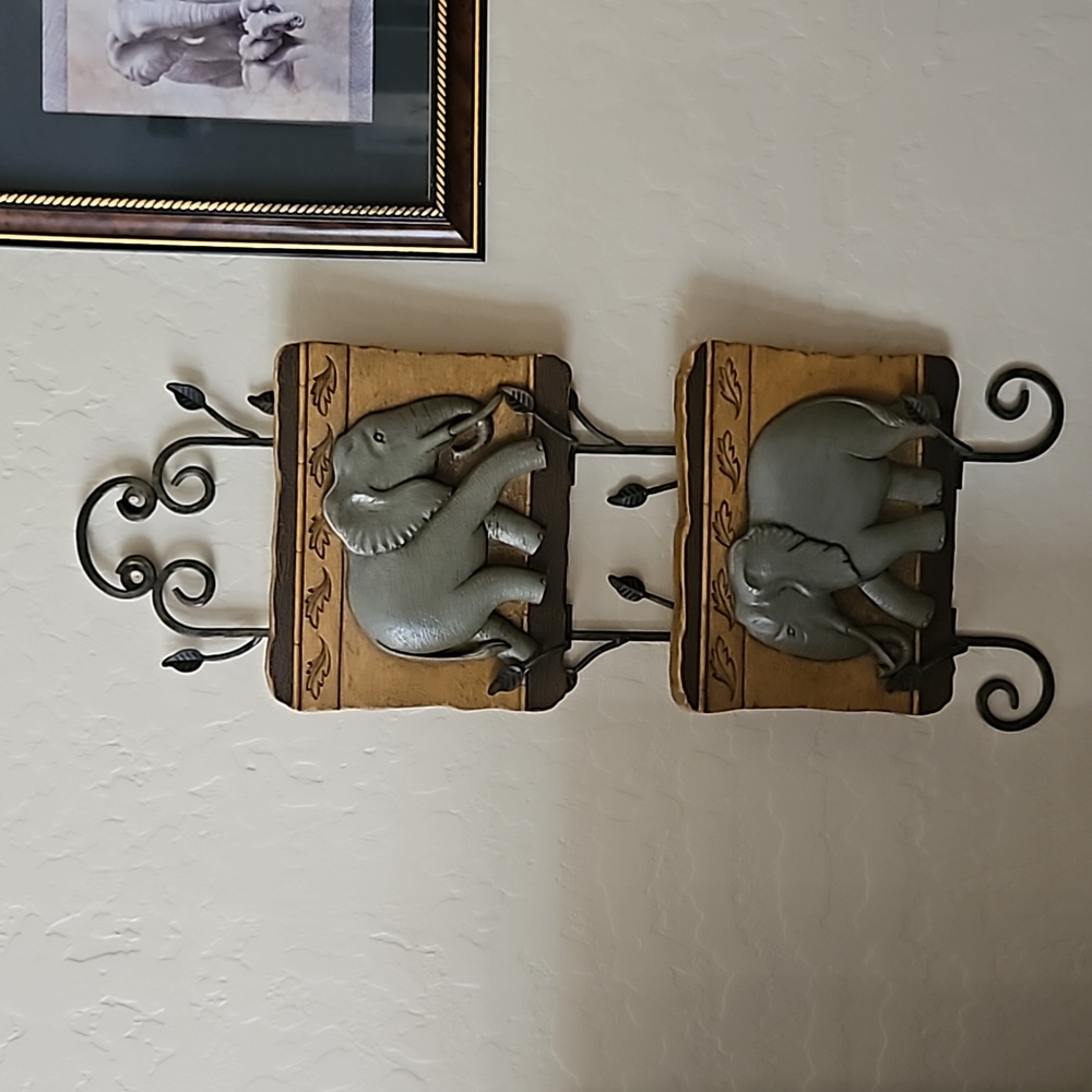 Metal Wall Art with Elephant Plaques